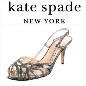 Kate Spade New York Shari Silver Metallic Lizard-Print Sandal Heels Size 10½